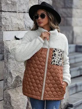 Long-Sleeved Loose Round Neck Stitching Zipper Double-Faced Fleece Jacket