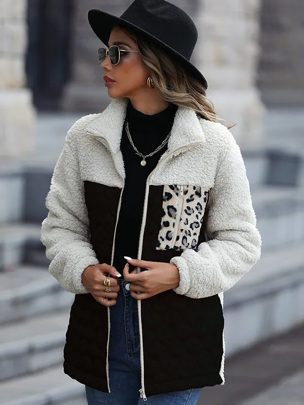 Long-Sleeved Loose Round Neck Stitching Zipper Double-Faced Fleece Jacket
