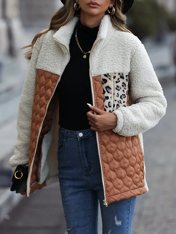 Long-Sleeved Loose Round Neck Stitching Zipper Double-Faced Fleece Jacket