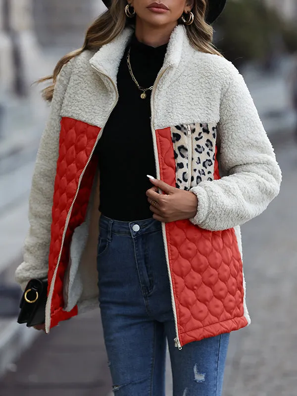 Long-Sleeved Loose Round Neck Stitching Zipper Double-Faced Fleece Jacket
