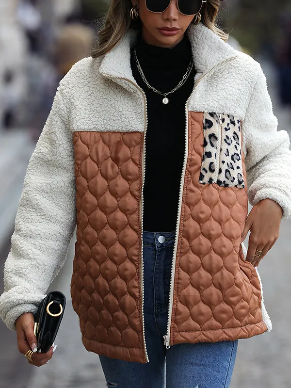 Long-Sleeved Loose Round Neck Stitching Zipper Double-Faced Fleece Jacket