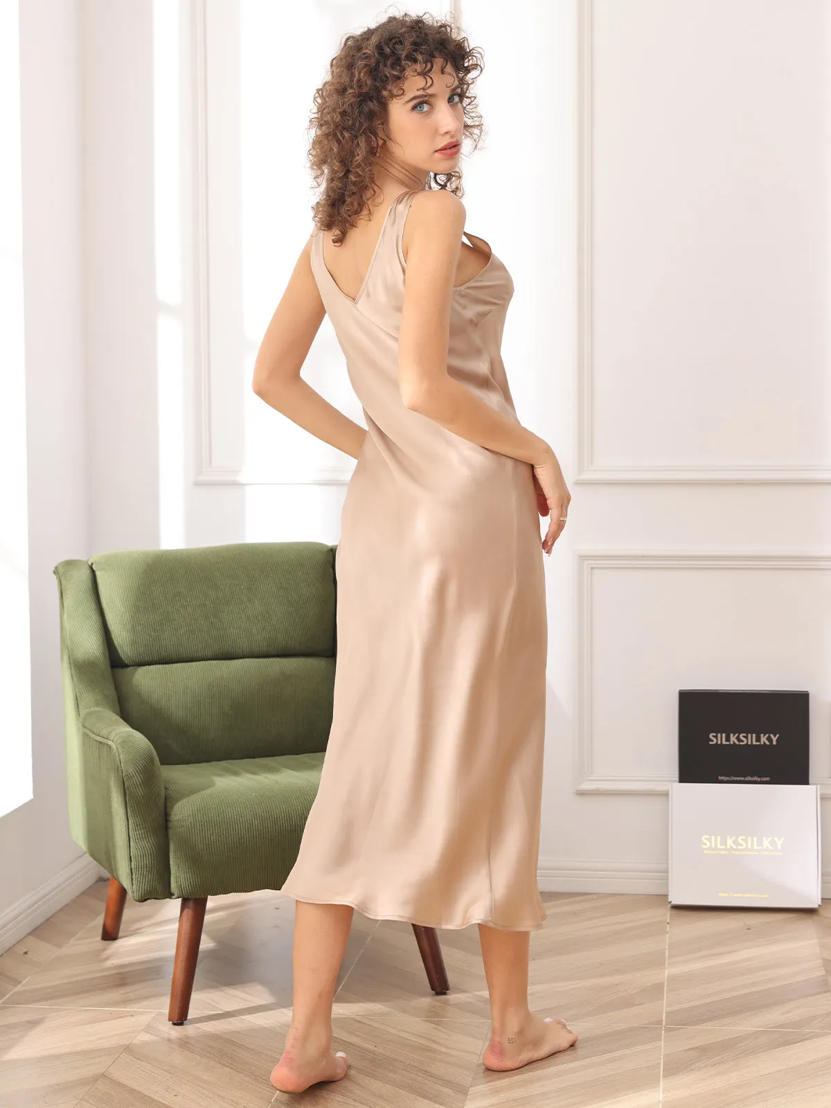 Longue Robes Pure Soie Bretelles Sans manches