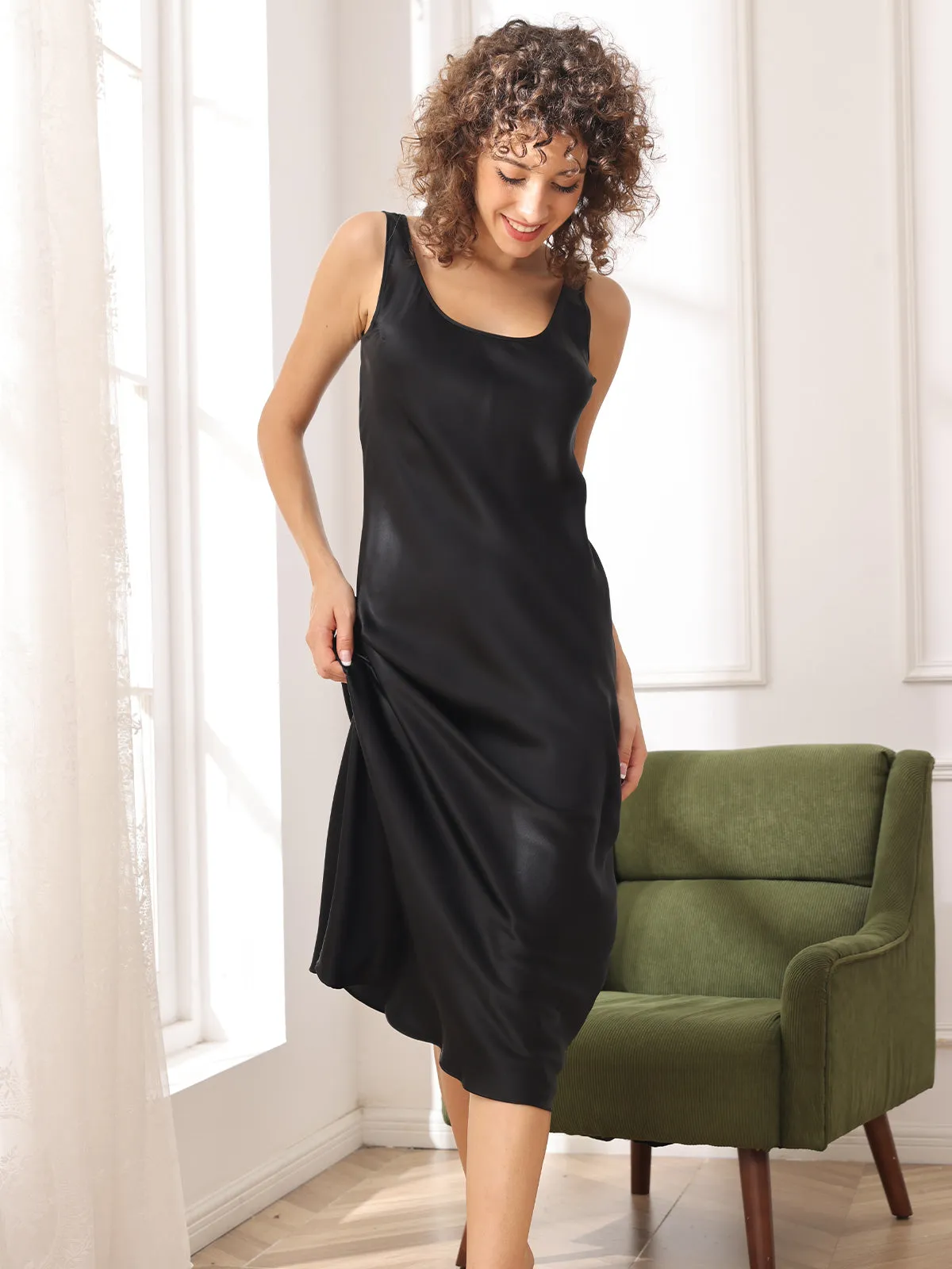 Longue Robes Pure Soie Bretelles Sans manches