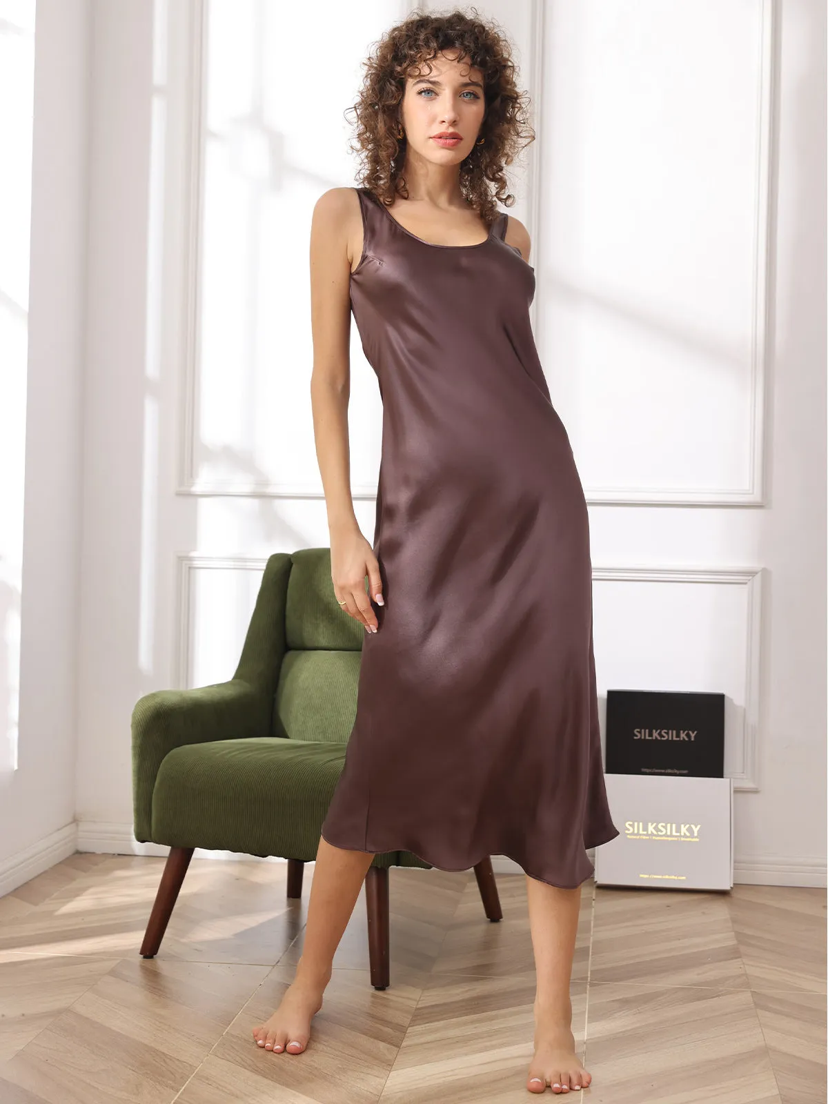 Longue Robes Pure Soie Bretelles Sans manches