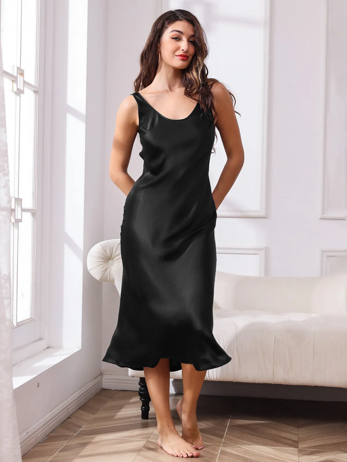 Longue Robes Pure Soie Bretelles Sans
