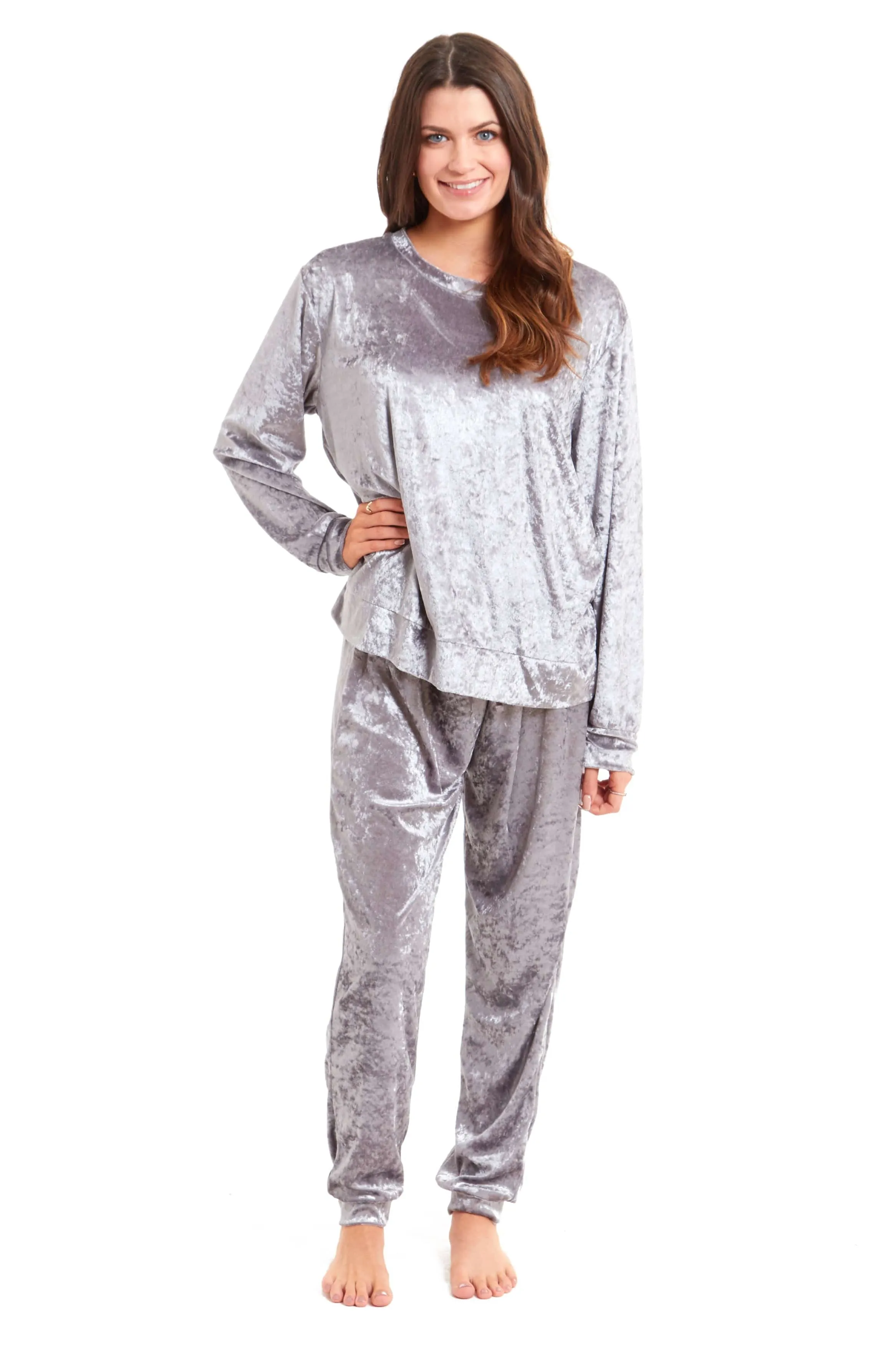 Luxurious Women's Soft Crushed Velvet Pyjama Set Comfortable Loungewear Stylish Nightwear with Elasticated Waistband Multiple Sizes Daisy Dreamer
