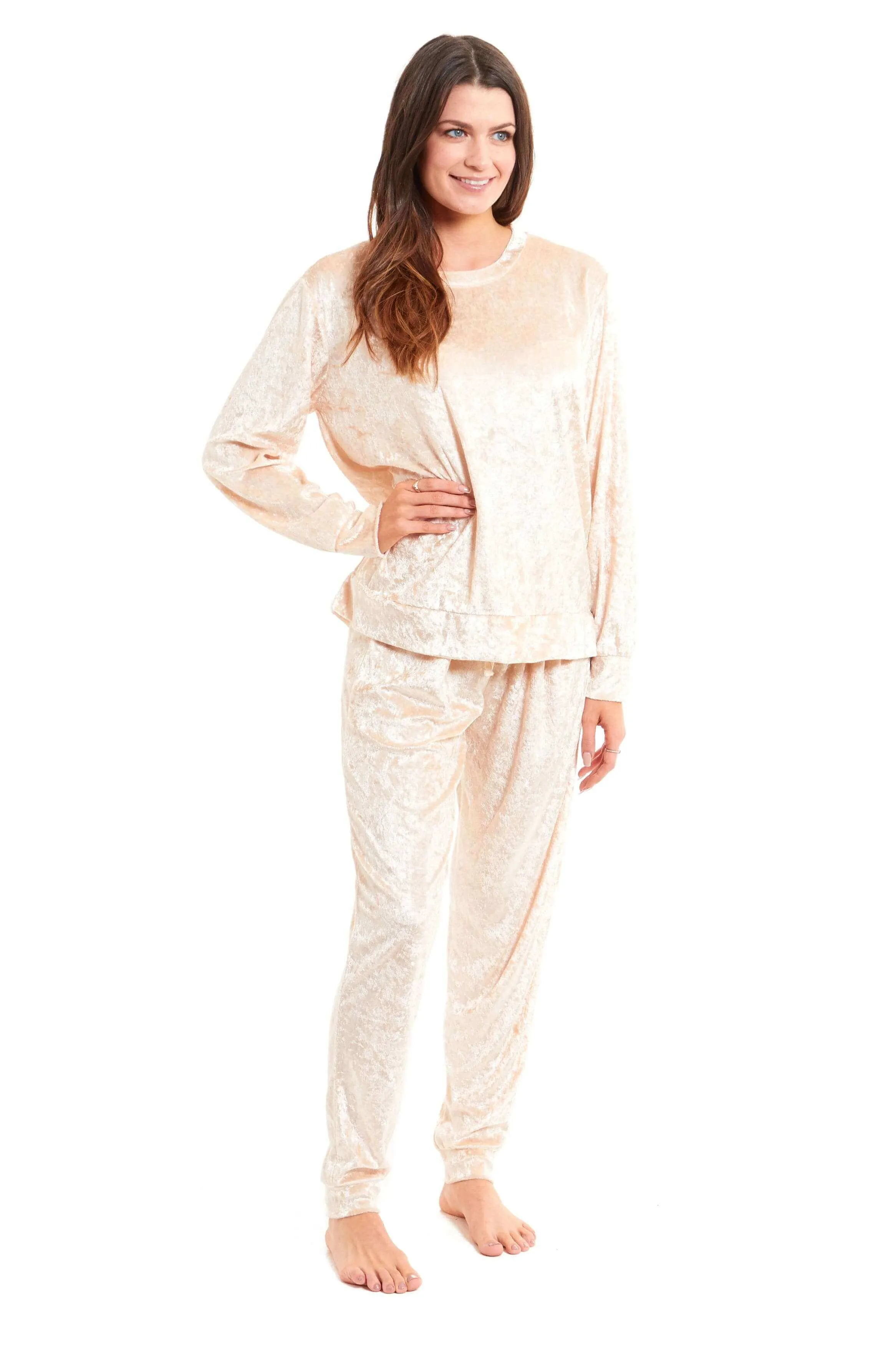 Luxurious Women's Soft Crushed Velvet Pyjama Set Comfortable Loungewear Stylish Nightwear with Elasticated Waistband Multiple Sizes Daisy Dreamer