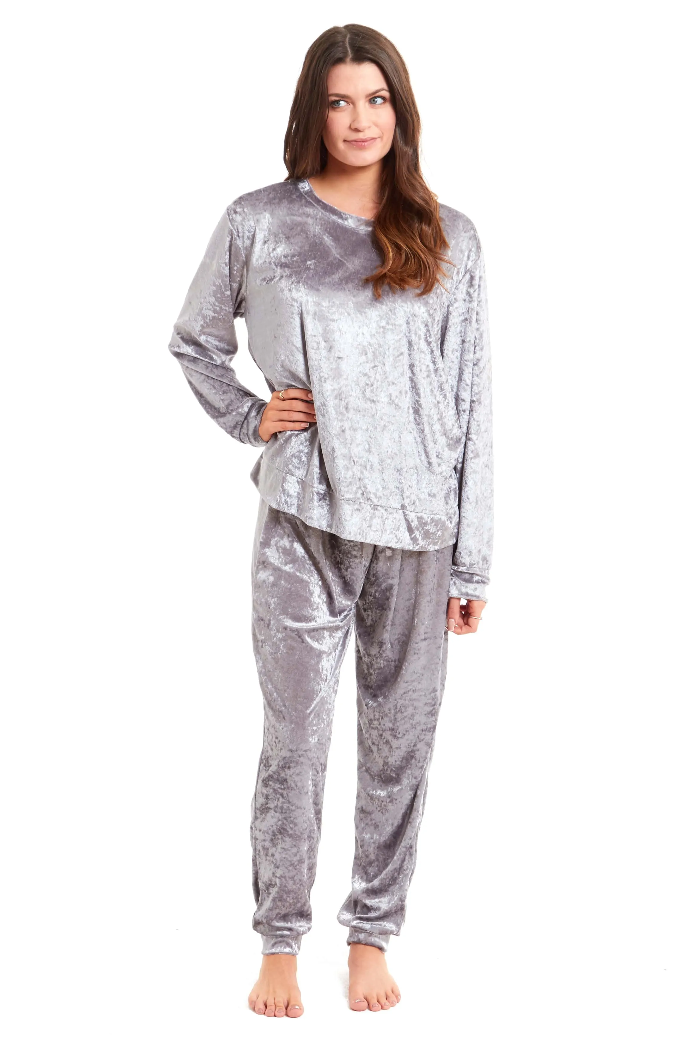 Luxurious Women's Soft Crushed Velvet Pyjama Set Comfortable Loungewear Stylish Nightwear with Elasticated Waistband Multiple Sizes Daisy Dreamer