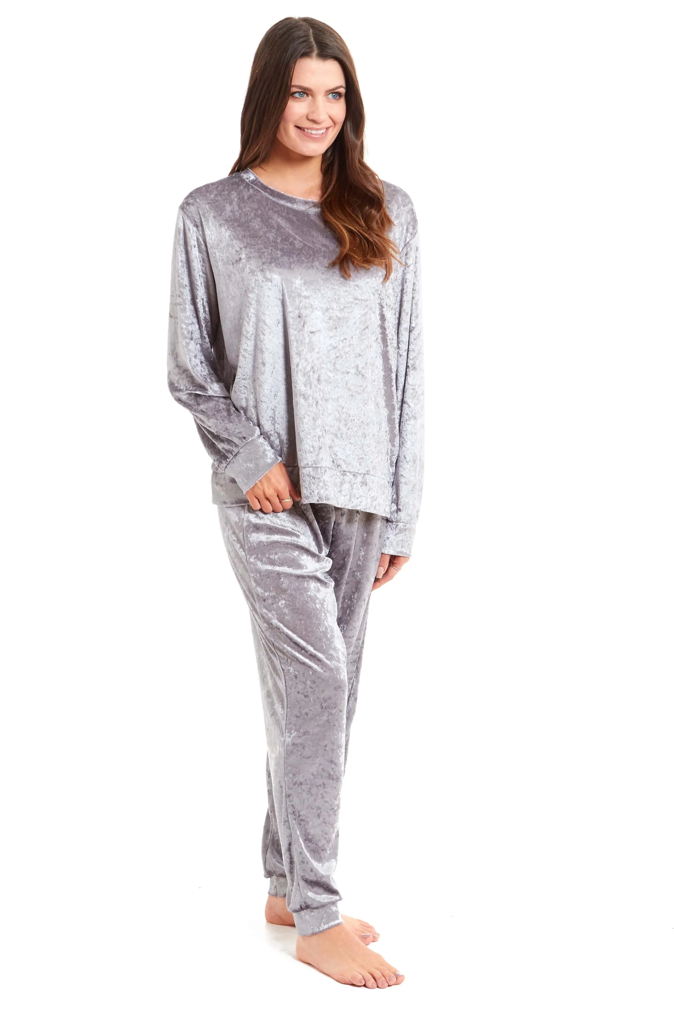 Luxurious Women's Soft Crushed Velvet Pyjama Set Comfortable Loungewear Stylish Nightwear with Elasticated Waistband Multiple Sizes Daisy Dreamer