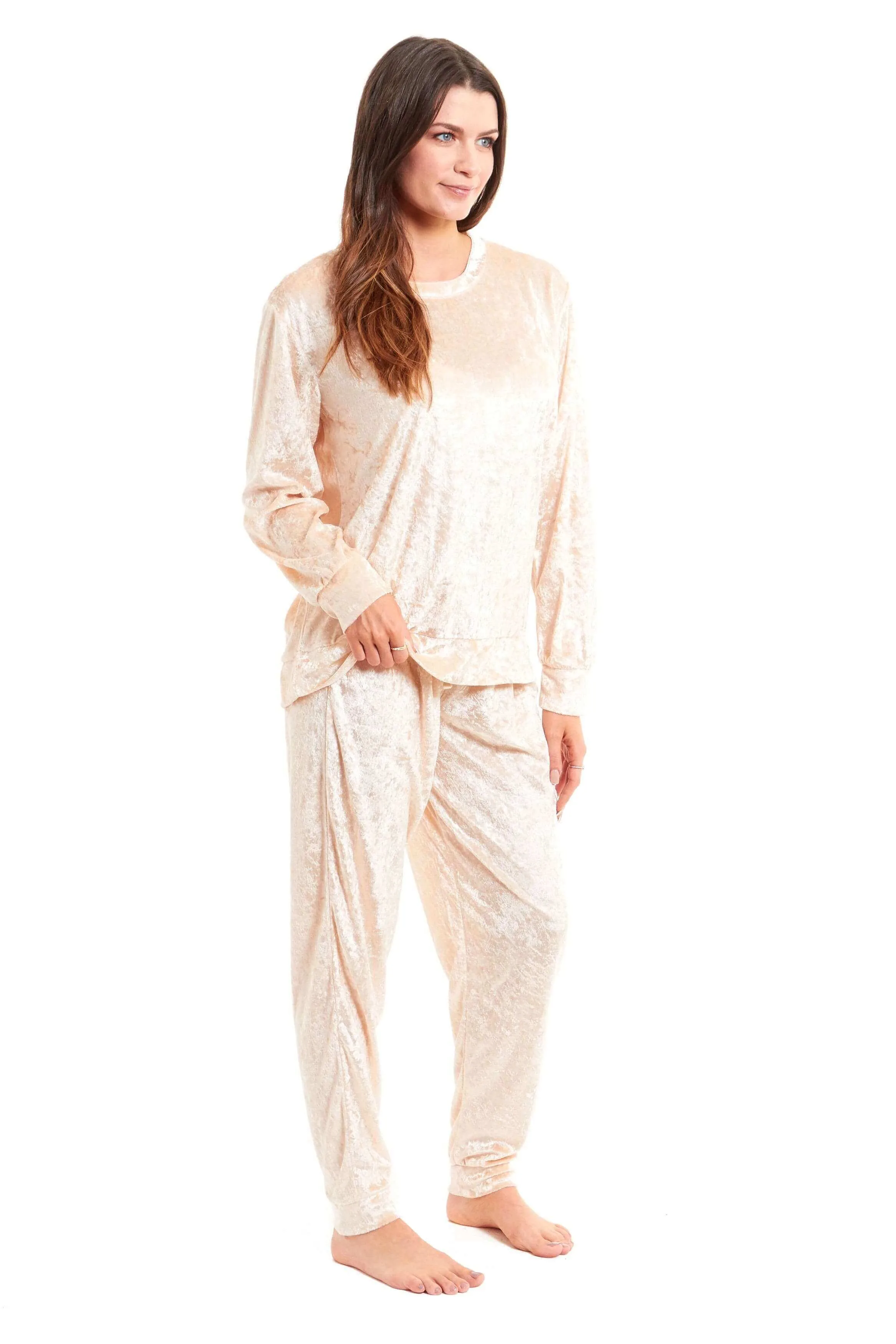 Luxurious Women's Soft Crushed Velvet Pyjama Set Comfortable Loungewear Stylish Nightwear with Elasticated Waistband Multiple Sizes Daisy Dreamer