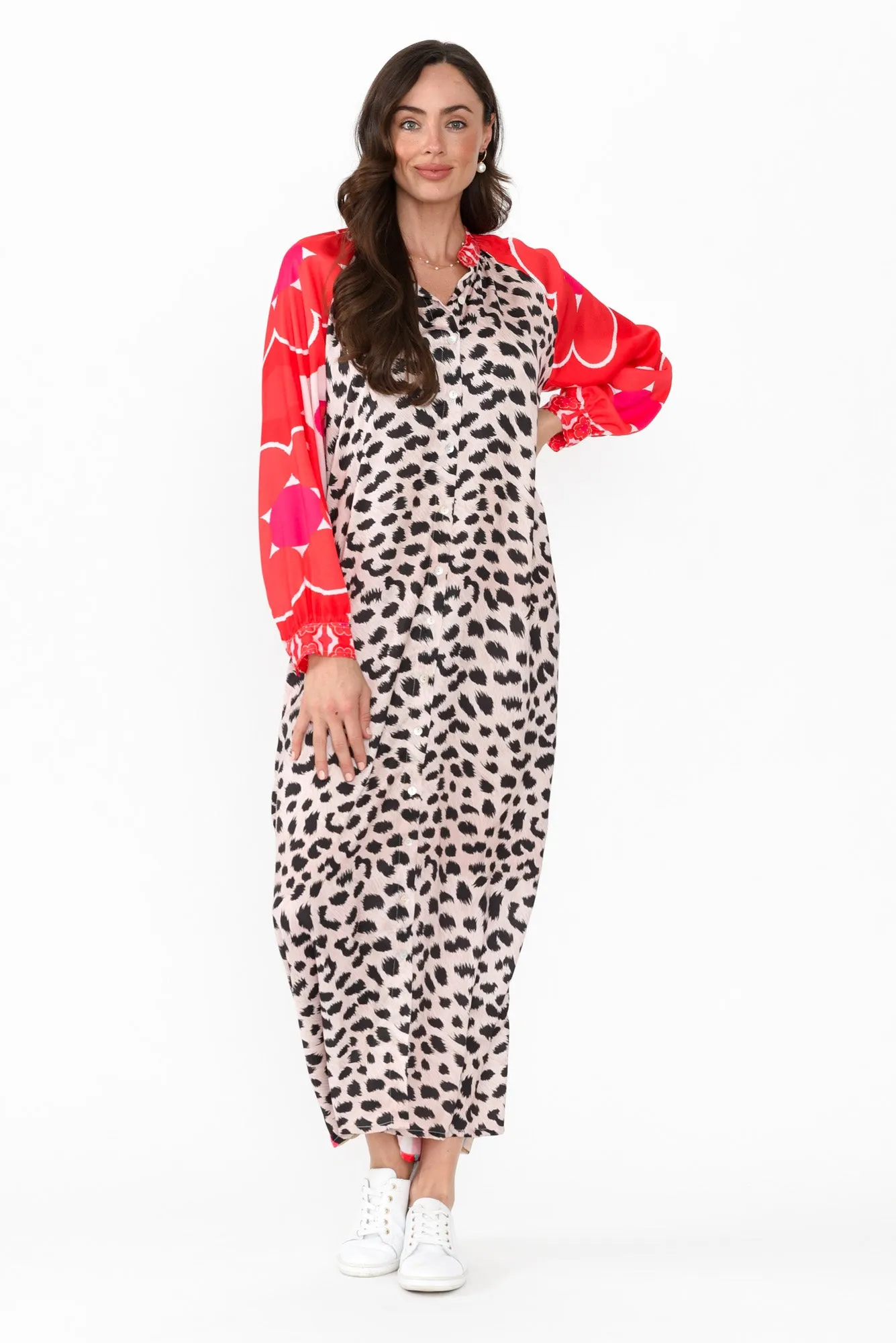 Maeva Red Leopard Shirt Dress