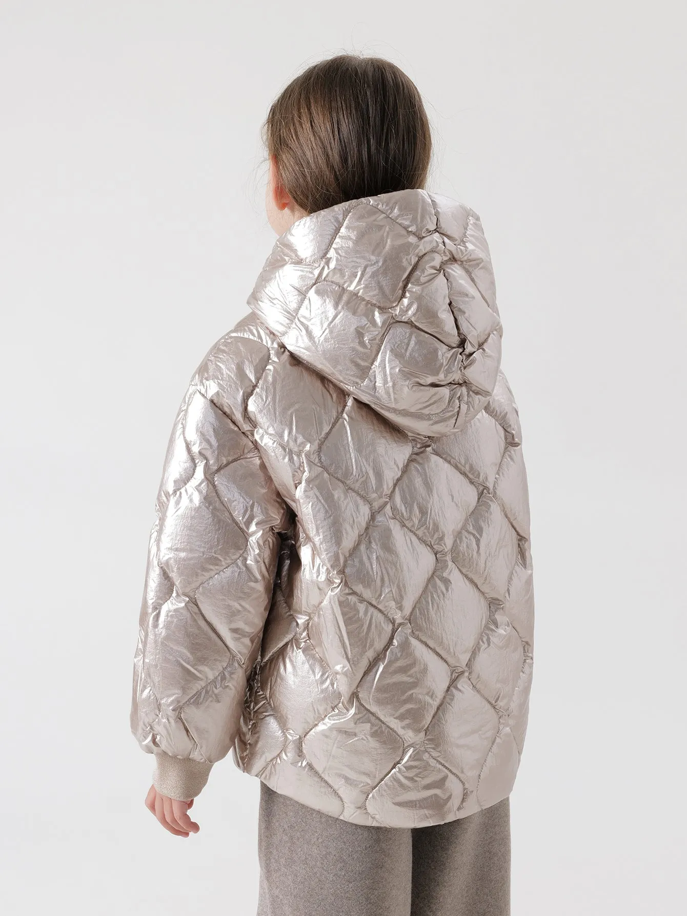 MARC & JANIE Girls Ultralight Metallic Hooded Down Parka 221661