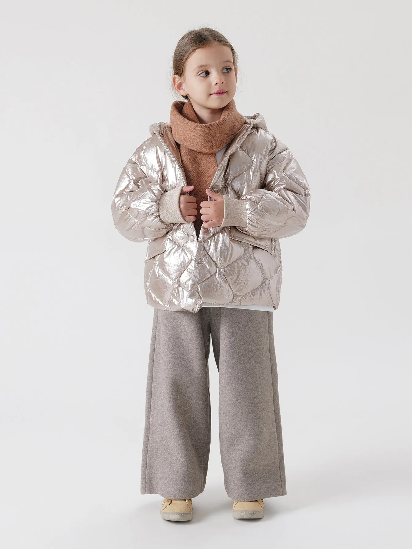 MARC & JANIE Girls Ultralight Metallic Hooded Down Parka 221661