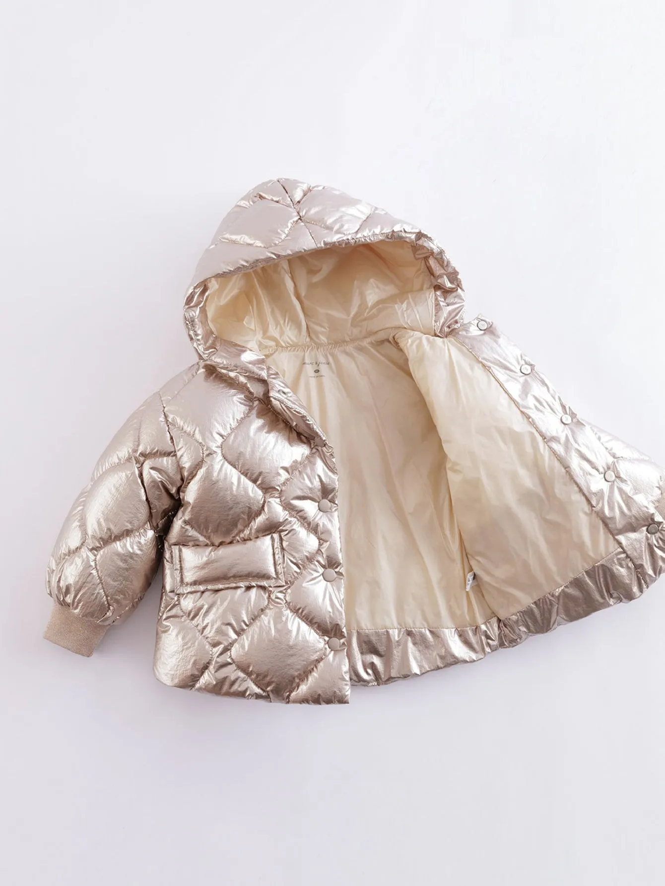 MARC & JANIE Girls Ultralight Metallic Hooded Down Parka 221661