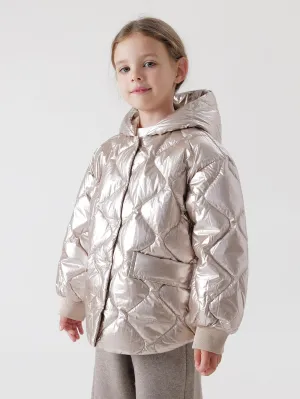 MARC & JANIE Girls Ultralight Metallic Hooded Down Parka 221661
