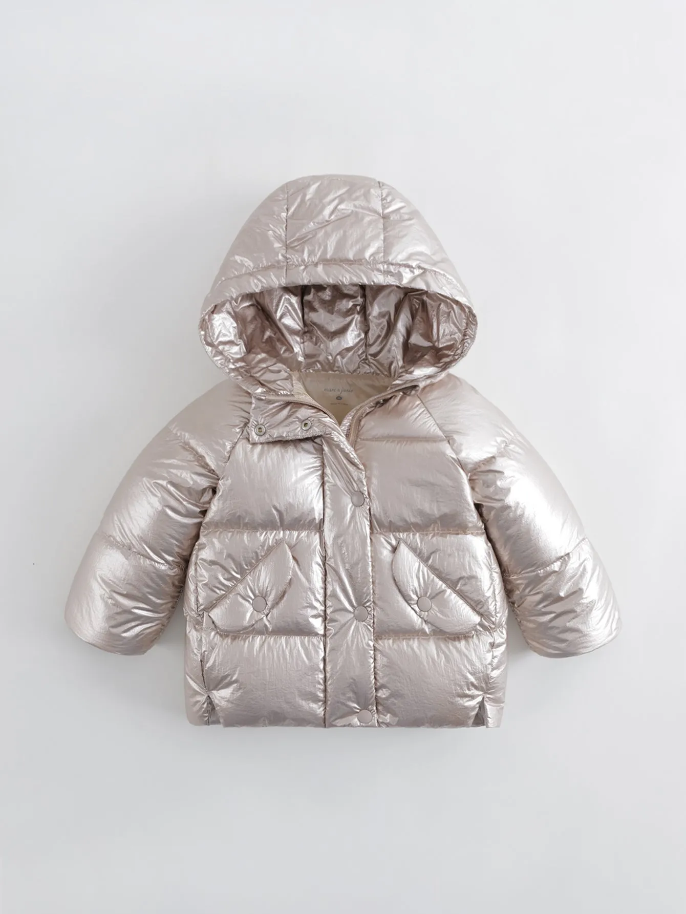 MARC & JANIE Girls Ultralight Metallic Hooded Down Parka 221666