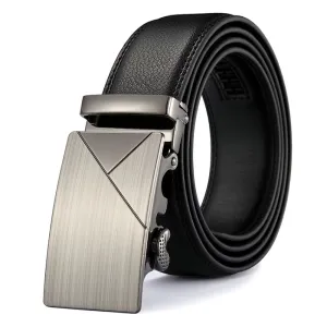 Men’s Automatic Ratchet Belt - Brushed Nickel with Shiny Gunmetal Inlay and Border