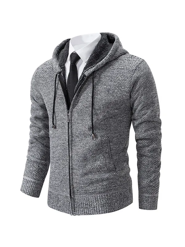 Men's Cardigan Hooded Fleece Knitted Sweater Jacket