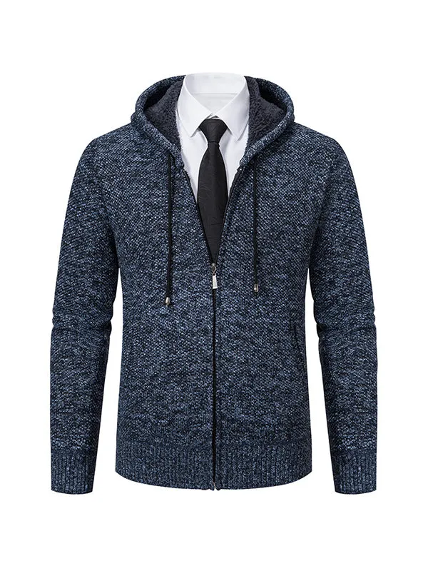 Men's Cardigan Hooded Fleece Knitted Sweater Jacket