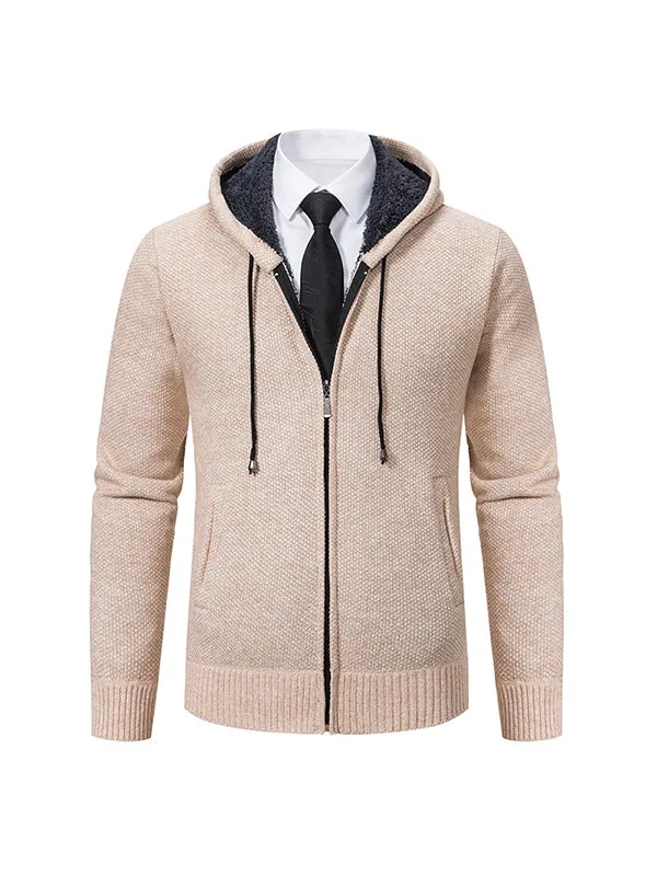 Men's Cardigan Hooded Fleece Knitted Sweater Jacket