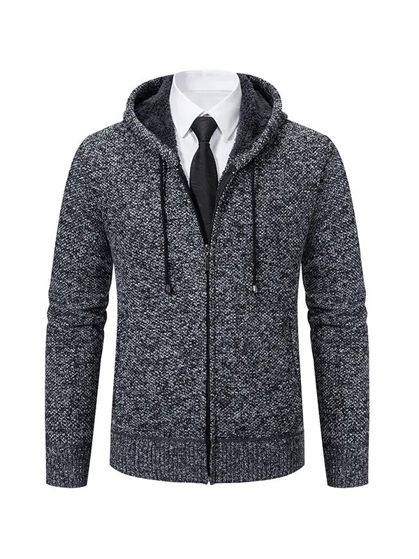 Men's Cardigan Hooded Fleece Knitted Sweater Jacket