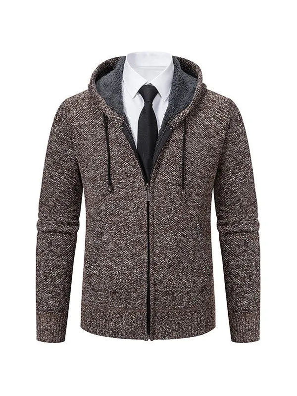 Men's Cardigan Hooded Fleece Knitted Sweater Jacket