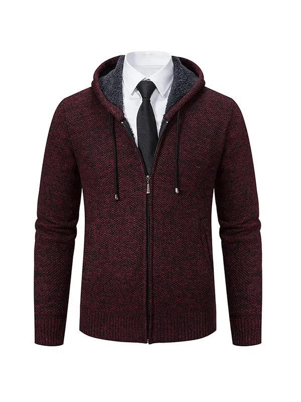 Men's Cardigan Hooded Fleece Knitted Sweater Jacket