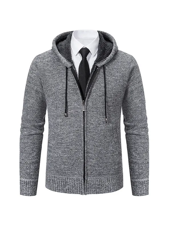 Men's Cardigan Hooded Fleece Knitted Sweater Jacket
