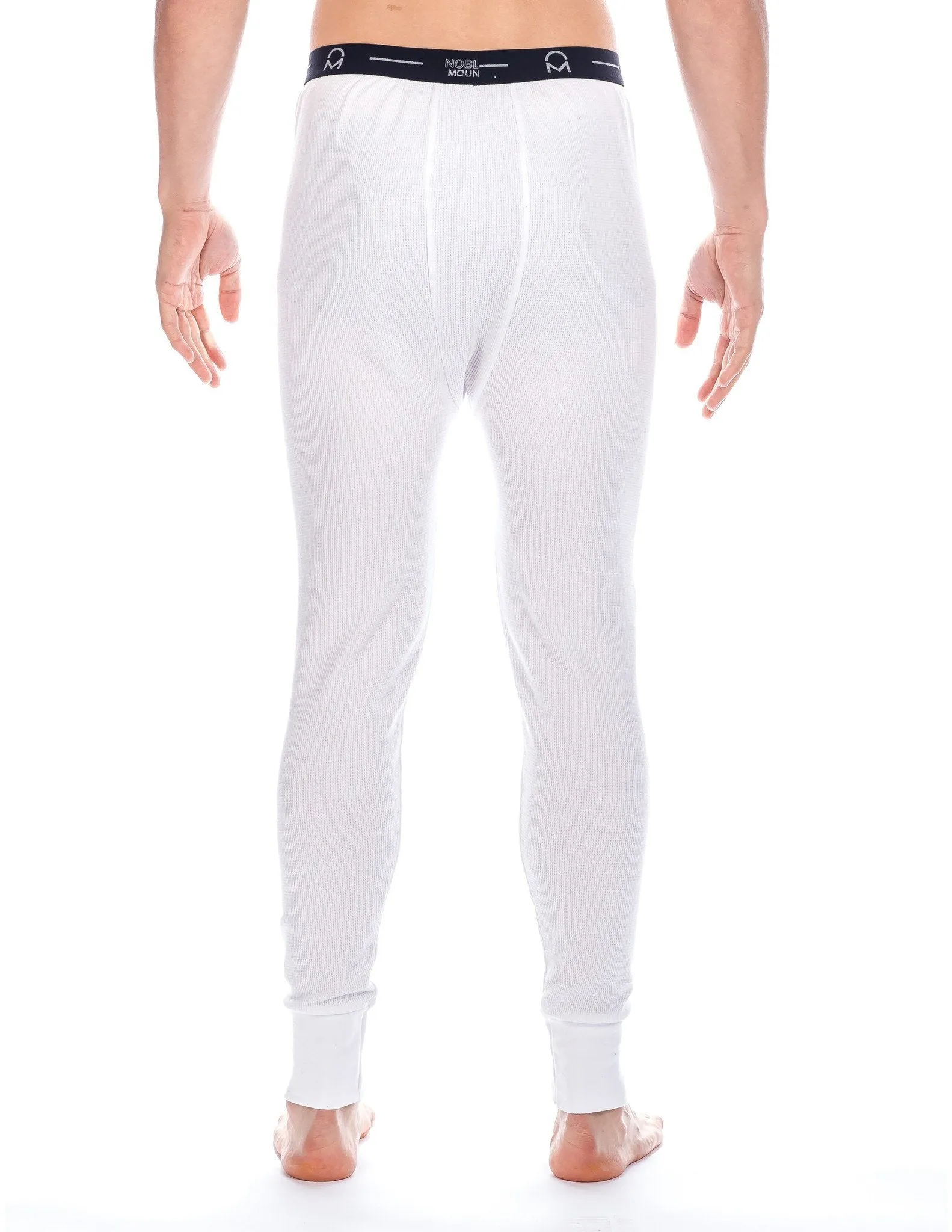 Men's Classic Waffle Knit Thermal Long John Pants - White