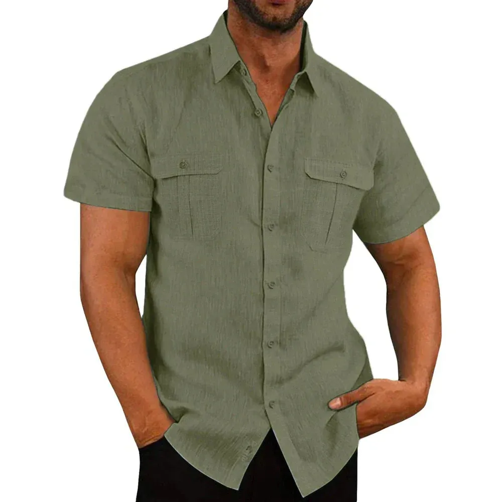 Mens Summer Short Sleeve Linen Shirt
