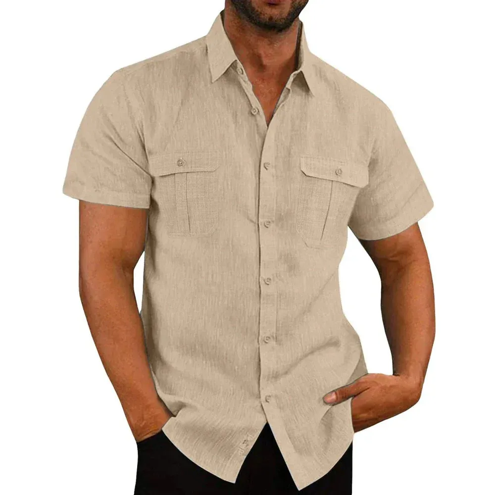 Mens Summer Short Sleeve Linen Shirt