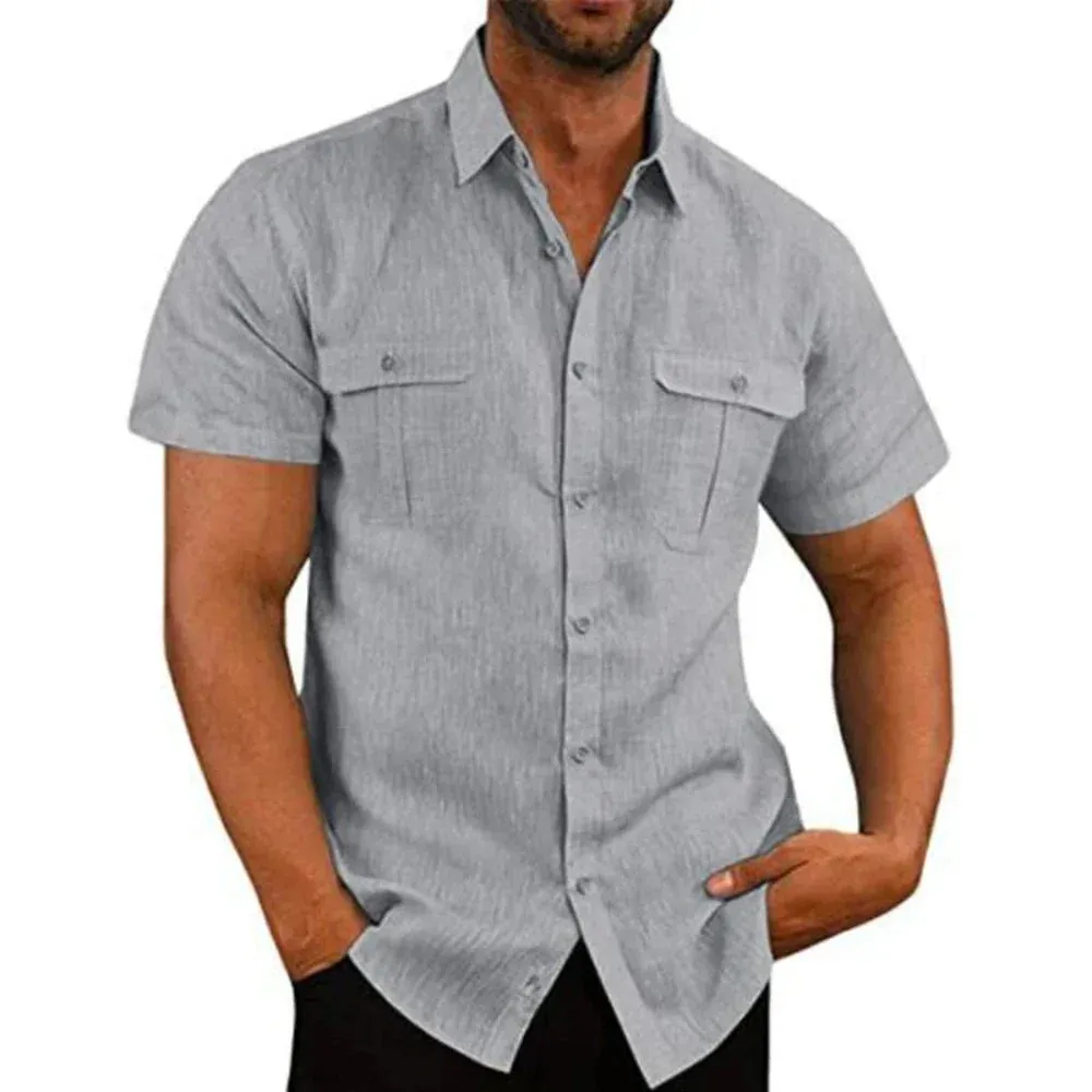 Mens Summer Short Sleeve Linen Shirt