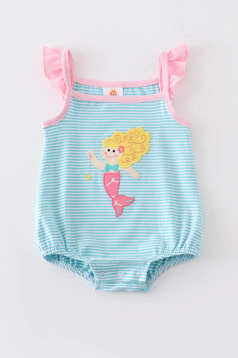 Mermaid Embroidered Striped Romper