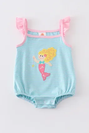 Mermaid Embroidered Striped Romper
