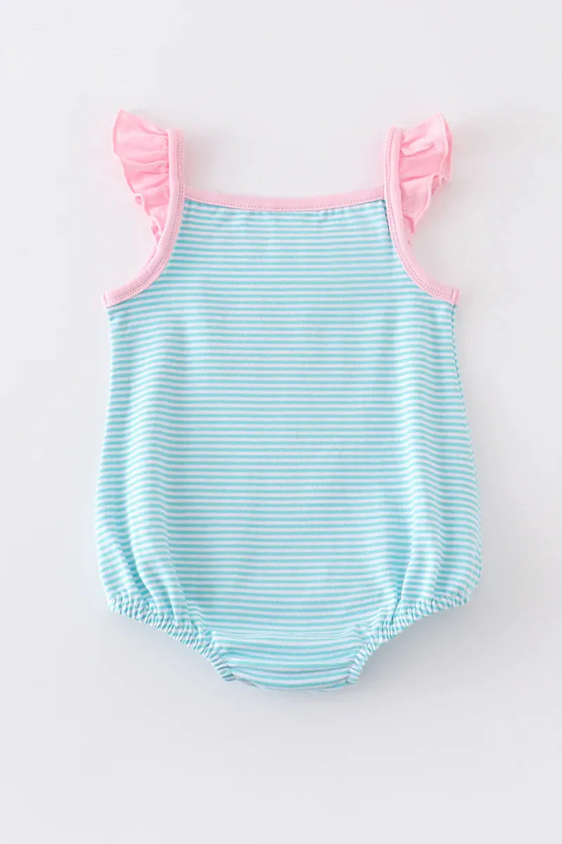 Mermaid Embroidered Striped Romper