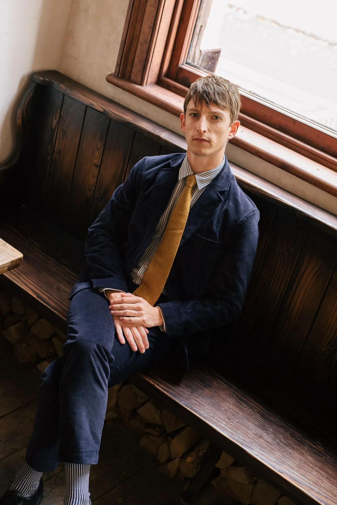 Navy Cotton-Corduroy Casual Trousers