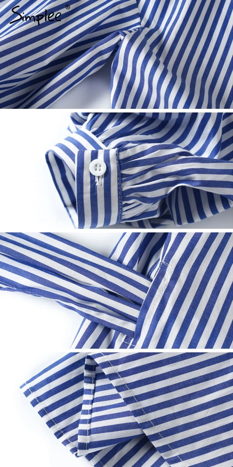 Off shoulder lantern sleeve wrap Blue stripe bow belt Autumn winter plaid shirt dress
