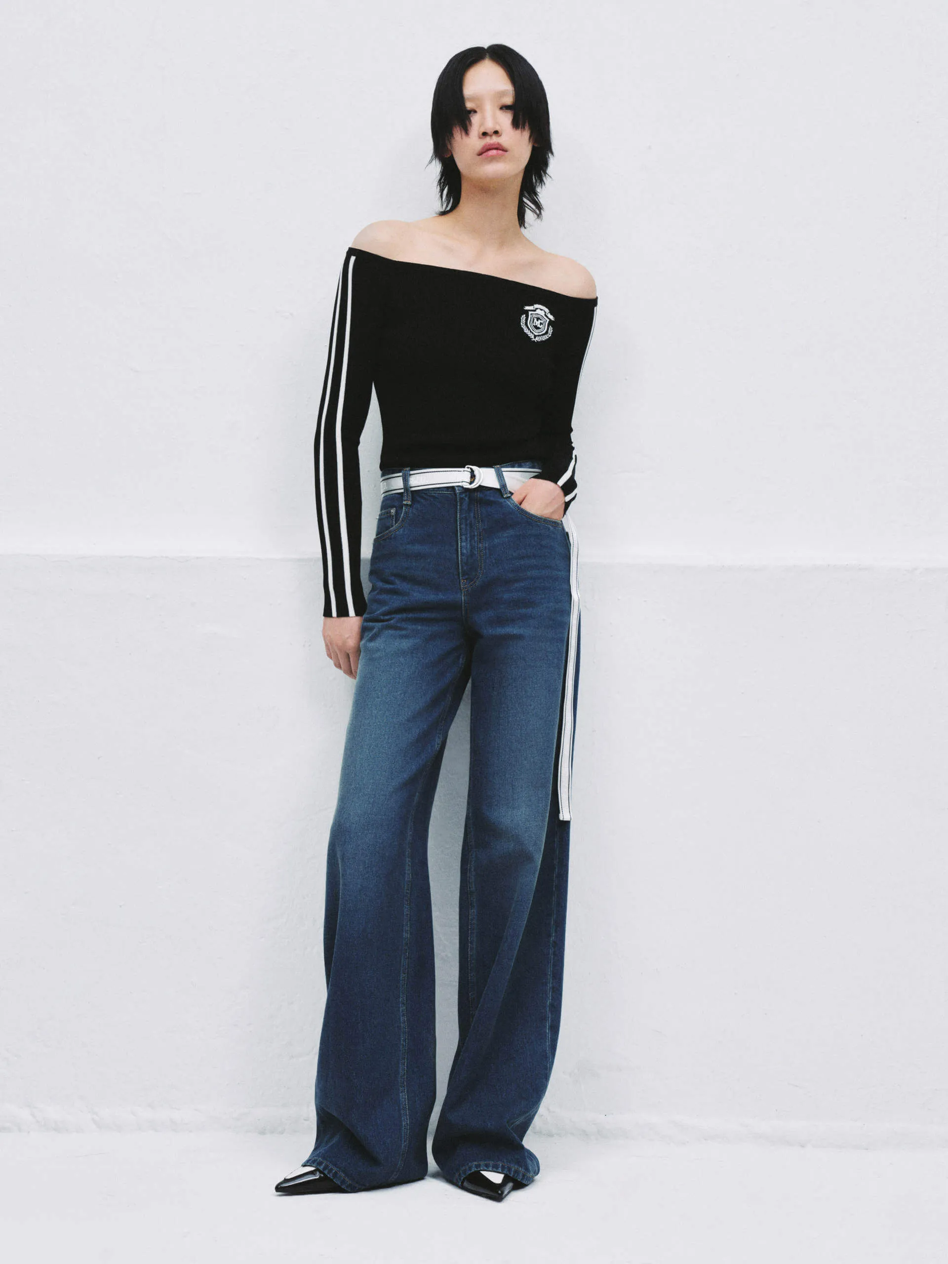 Off Shoulder Ribbed Knit Top