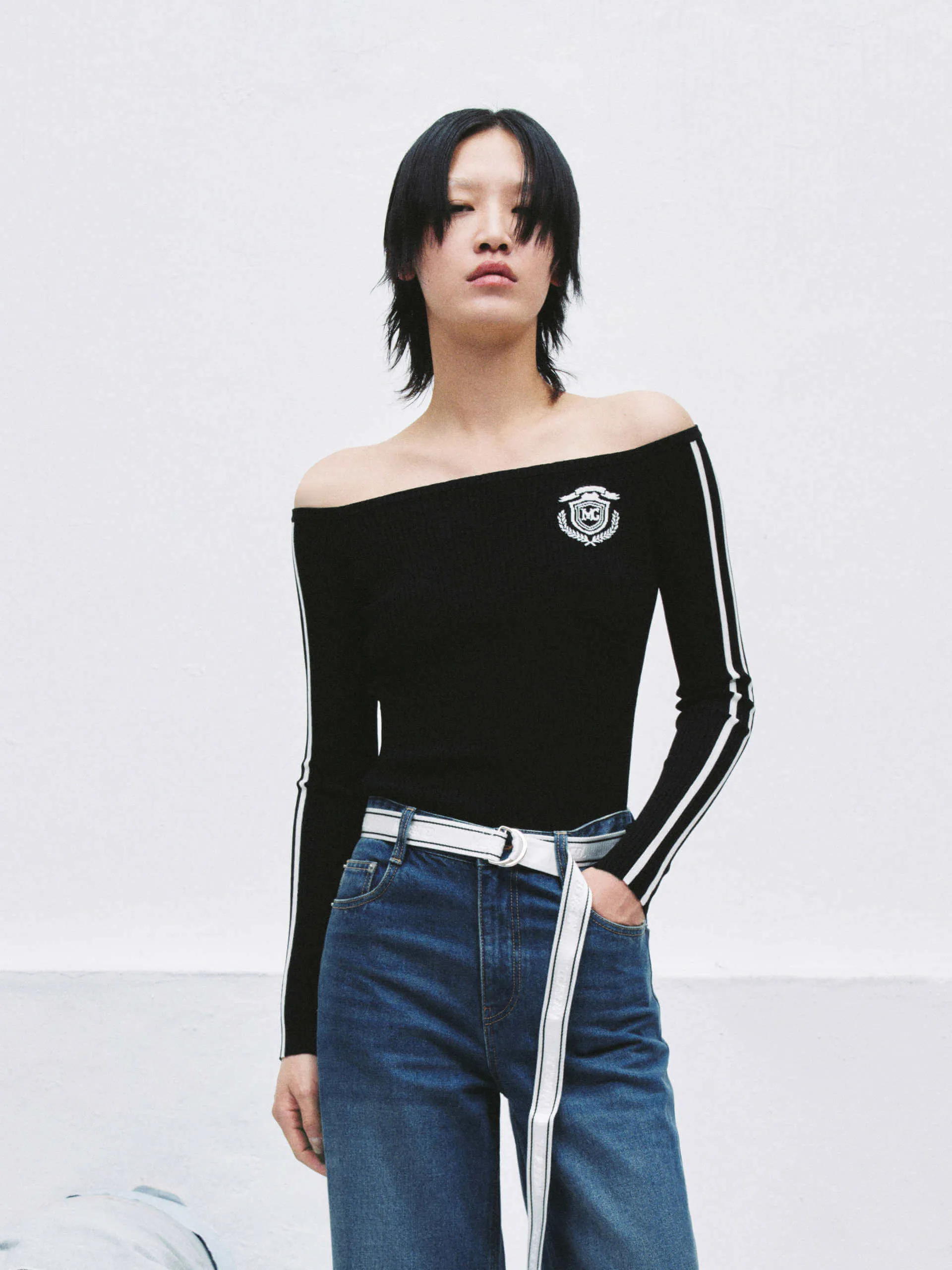 Off Shoulder Ribbed Knit Top