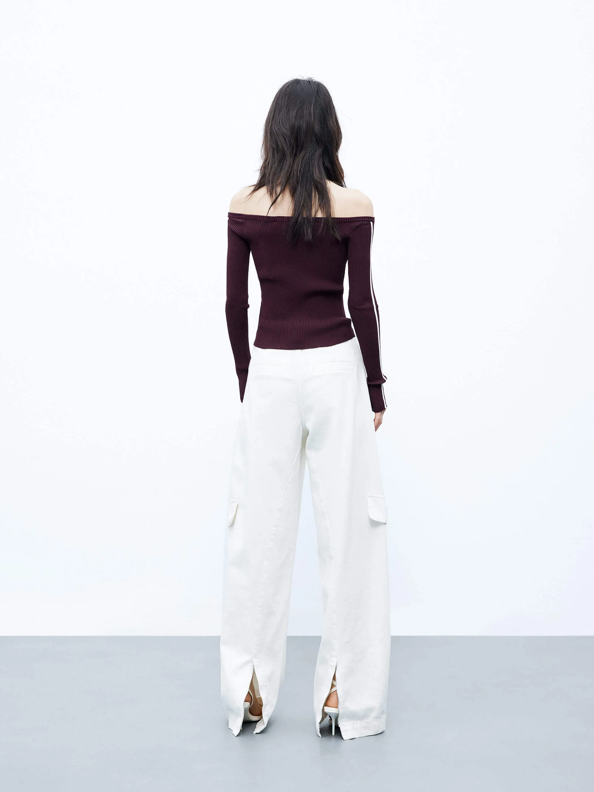 Off Shoulder Ribbed Knit Top