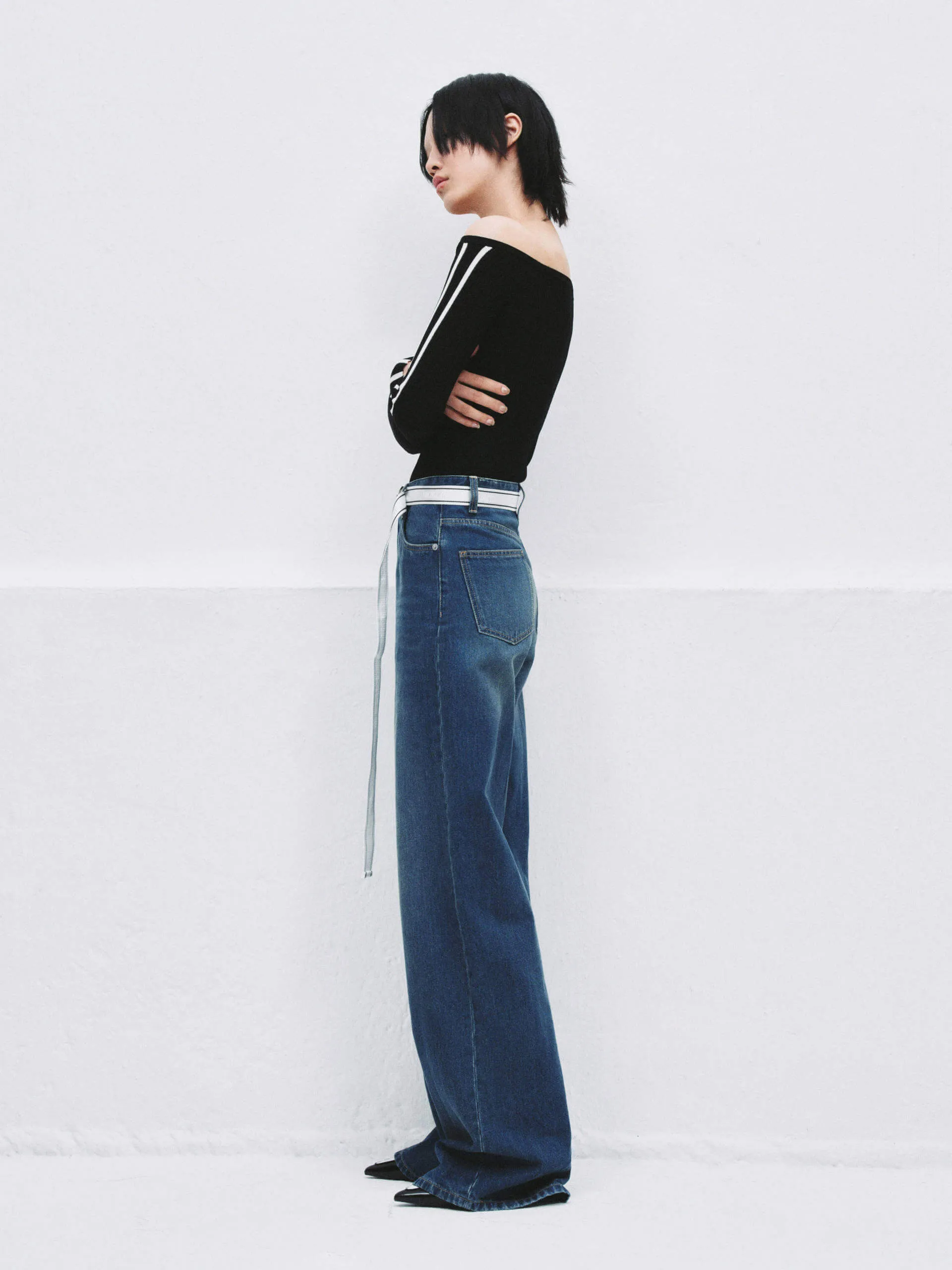 Off Shoulder Ribbed Knit Top