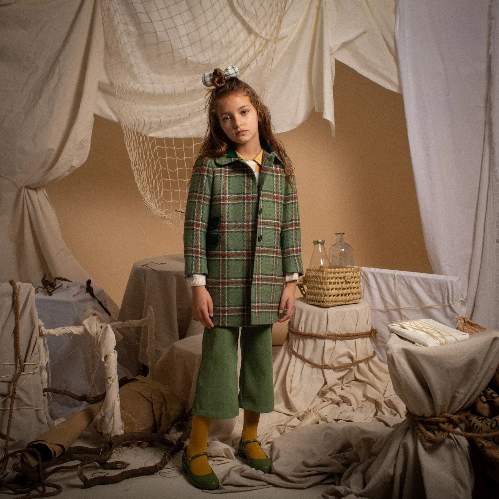 Olive corduroy embroidered bell bottom pants 12Y
