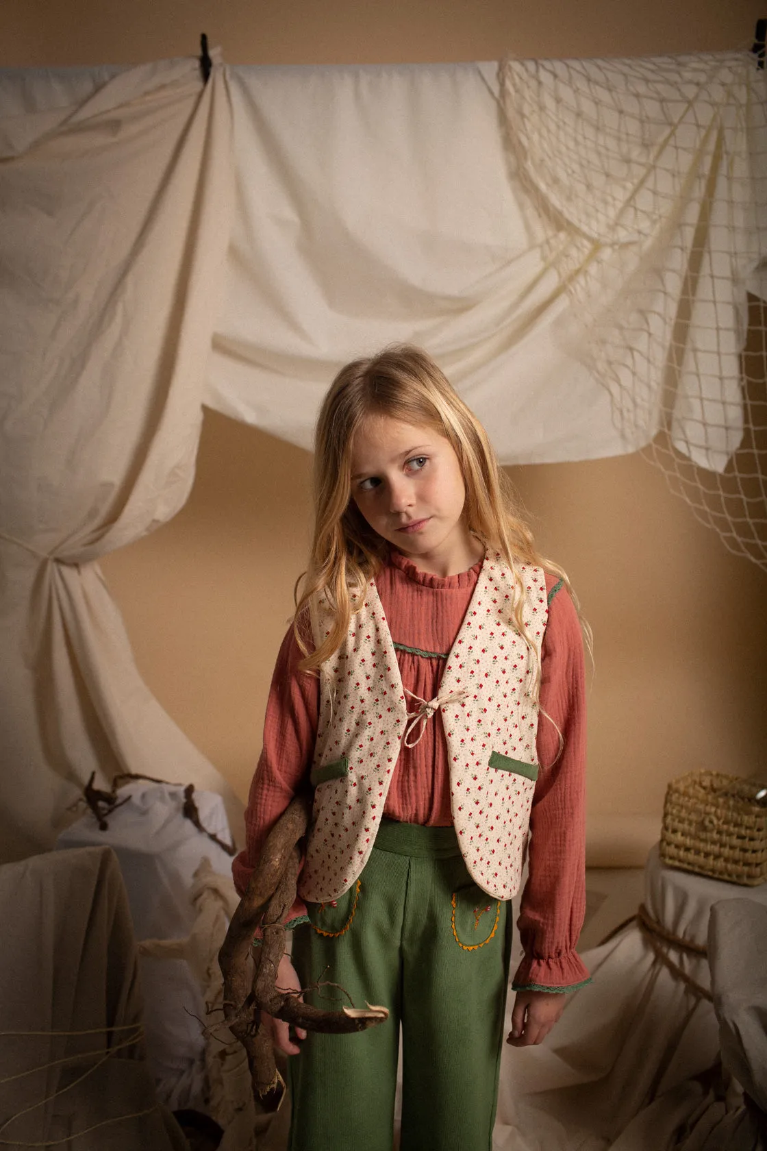 Olive corduroy embroidered bell bottom pants 12Y