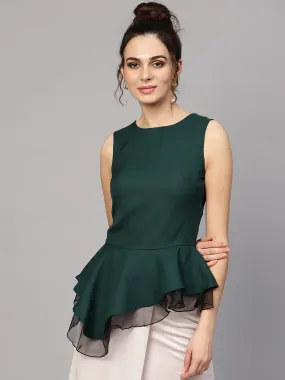Organza Layered Green Peplum Top