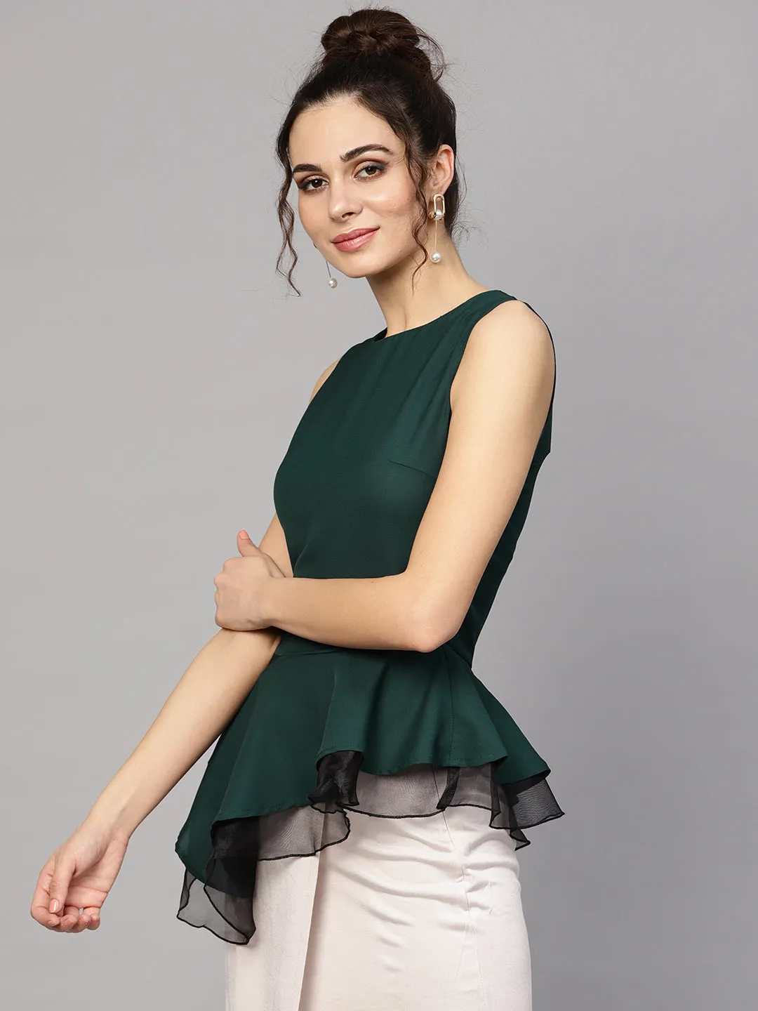 Organza Layered Green Peplum Top