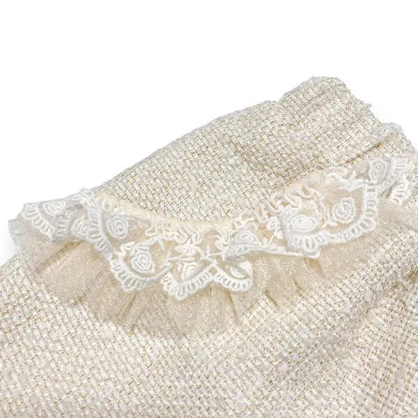 Organza Trim Tweed Shorts - Beige