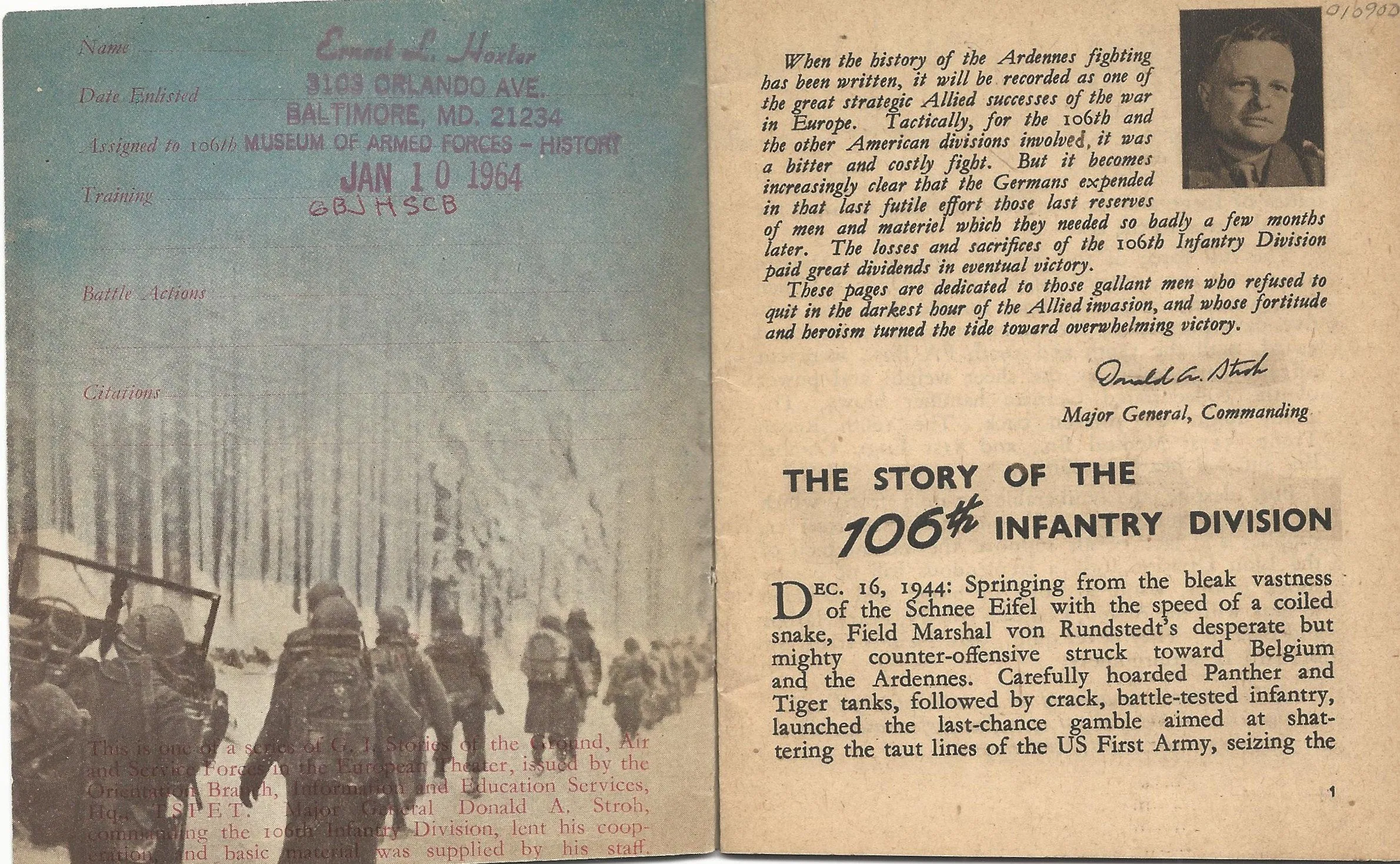 Original U.S. WWII 106th Infantry Division St. Vith Battle of the Bulge POW Named Uniform Grouping with Interview