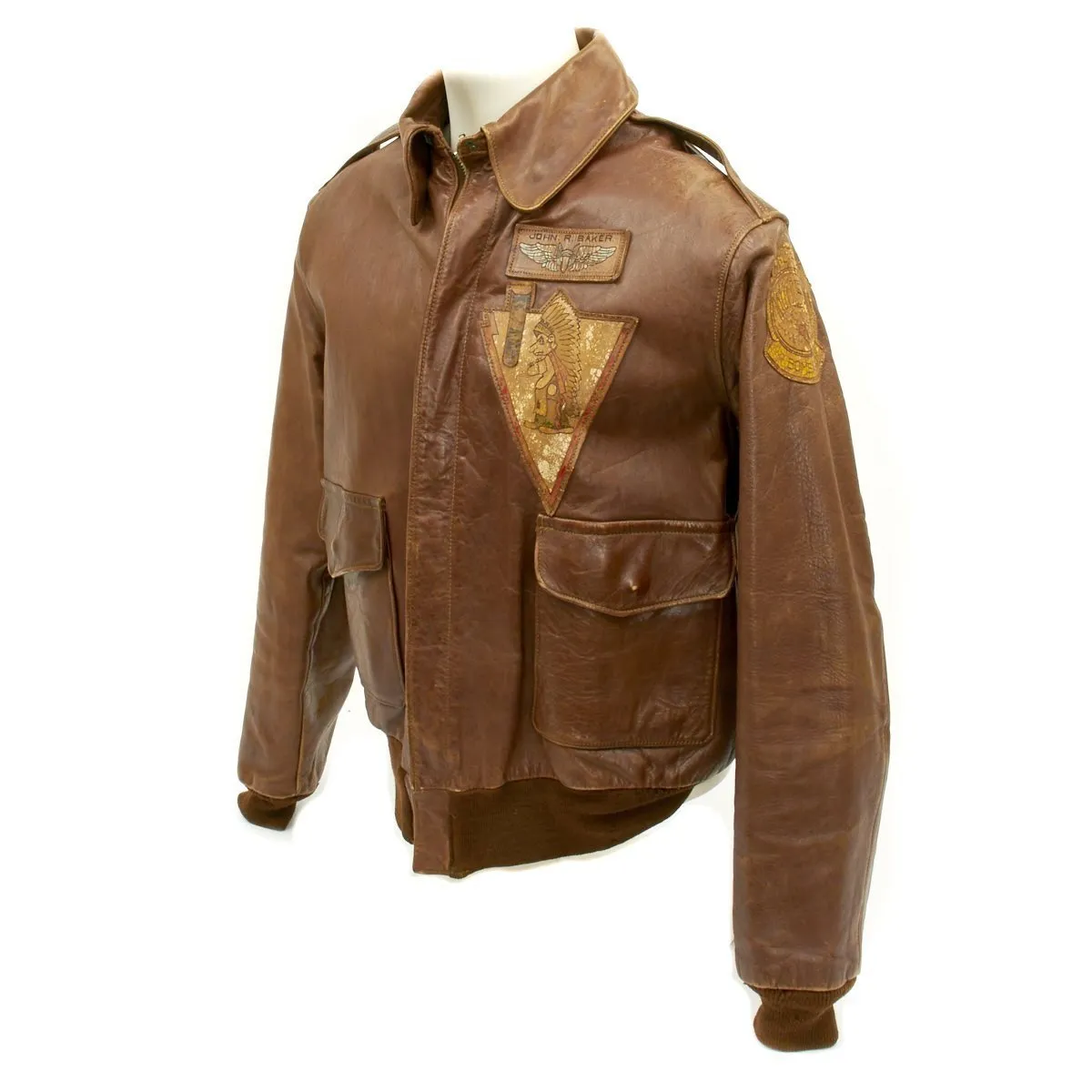 Original U.S. WWII 15th Air Force Aerial Gunner Named A-2 Flight Jacket with Italian Theatre Patches