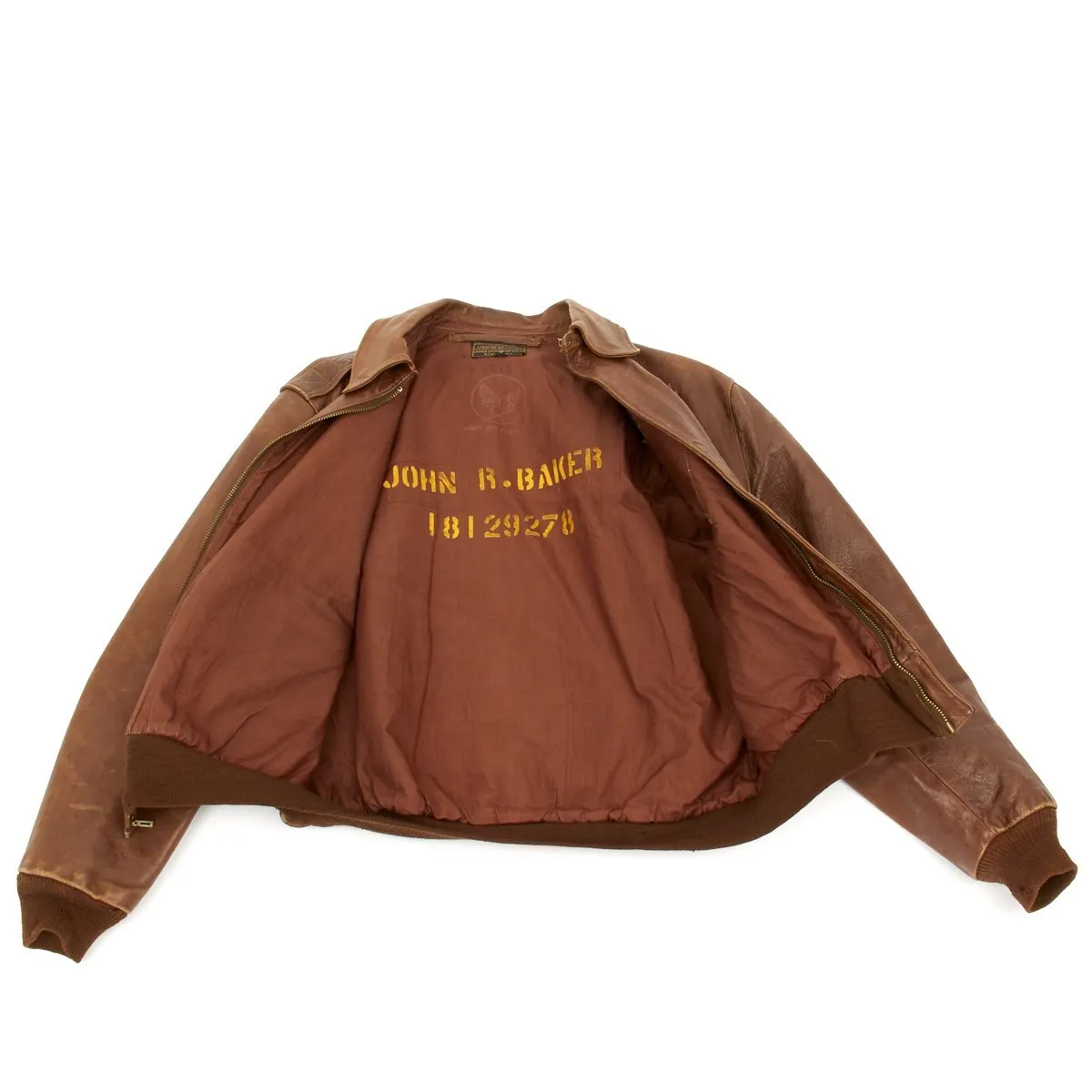 Original U.S. WWII 15th Air Force Aerial Gunner Named A-2 Flight Jacket with Italian Theatre Patches