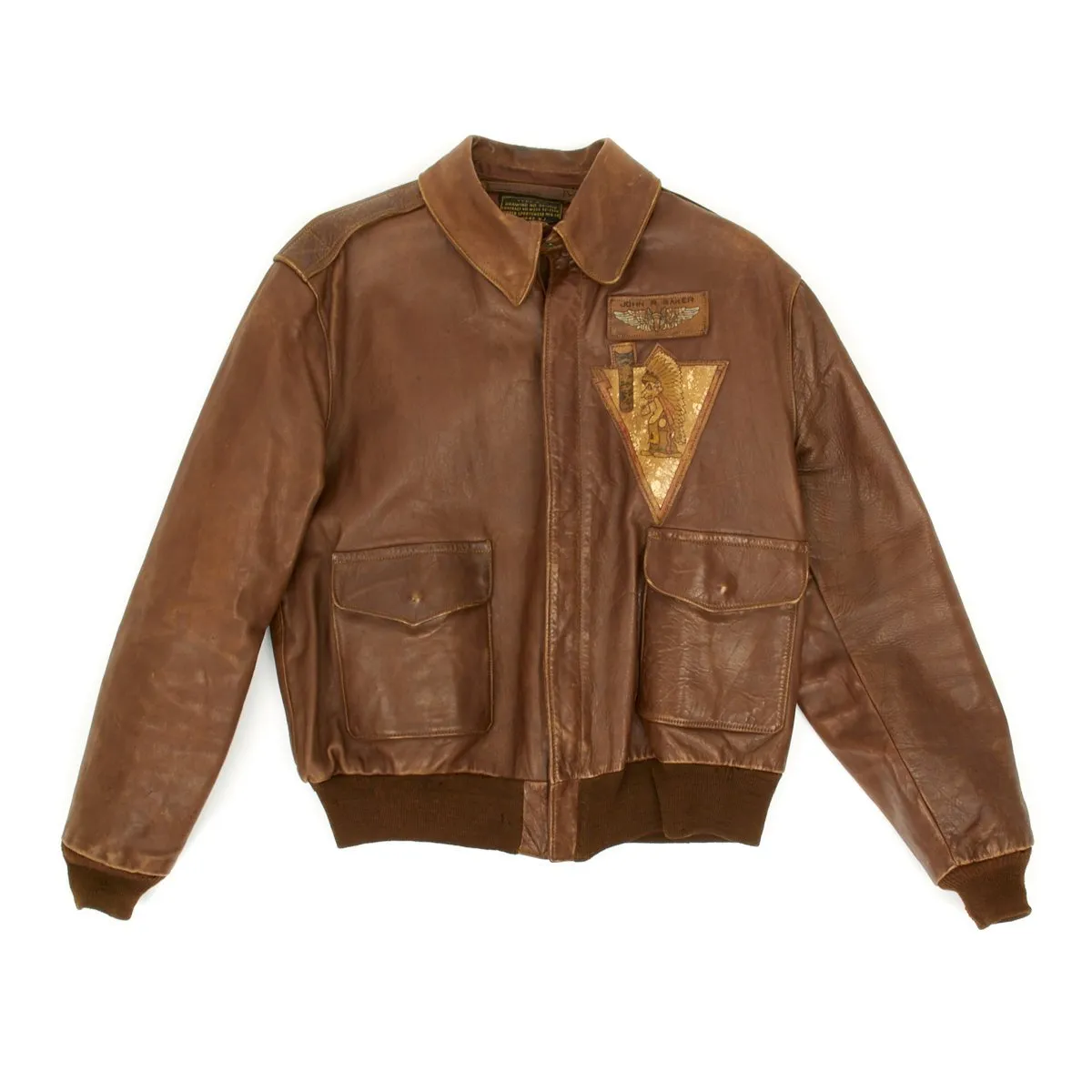 Original U.S. WWII 15th Air Force Aerial Gunner Named A-2 Flight Jacket with Italian Theatre Patches
